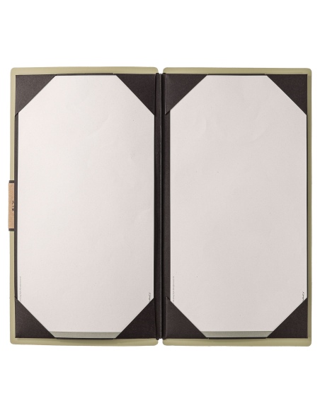 Porta Menu A4 SLIM (17,4x31,8 cm) etichetta PATCH "menu" cornicetta (4 facciate) elastico nero PORTOFINO SALVIA