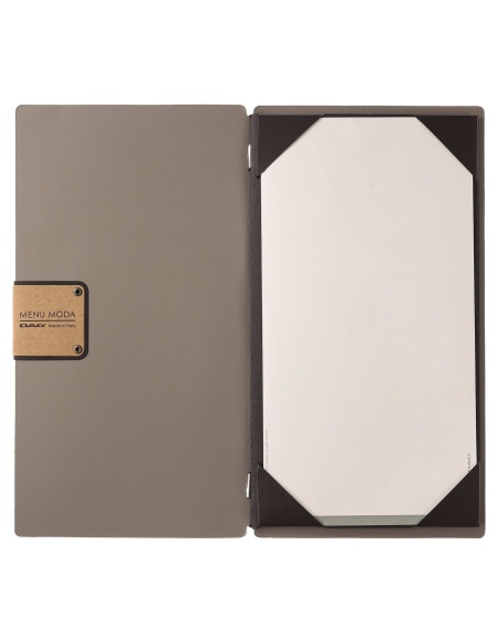 Porta Menu A4 SLIM (17,4x31,8 cm) etichetta PATCH "personalizzata" (minimo 18 pezzi) cornicetta (4 facciate) elastico nero PORTO