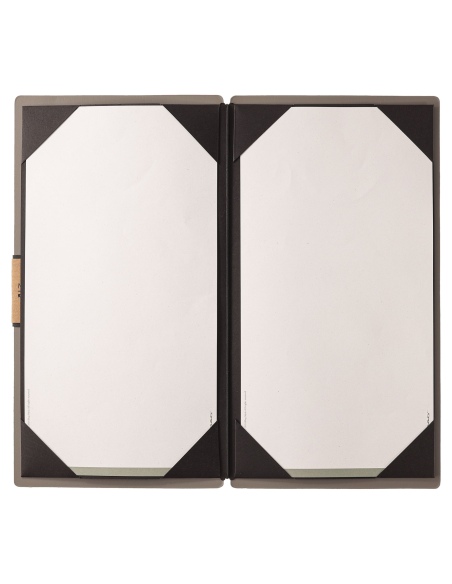 Porta Menu A4 SLIM (17,4x31,8 cm) etichetta PATCH "personalizzata" (minimo 18 pezzi) cornicetta (4 facciate) elastico nero PORTO