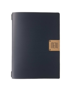 Porta Menu A4 (23,2x31,8 cm) etichetta PATCH "personalizzata" (minimo 18 pezzi) cornicetta (4 facciate) elastico nero PORTOFINO 