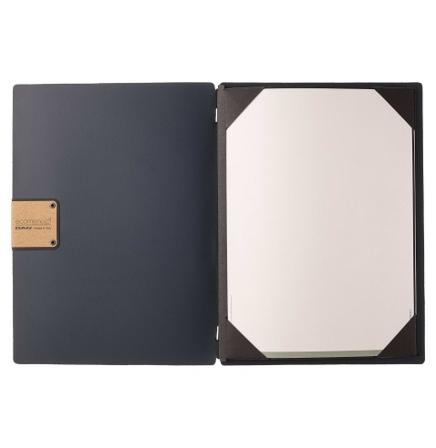 Porta Menu A4 (23,2x31,8 cm) etichetta PATCH "menu" cornicetta (4 facciate) elastico nero PORTOFINO BLU