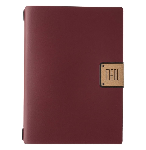 Porta Menu A4 (23,2x31,8 cm) etichetta PATCH "menu" cornicetta (4 facciate) elastico nero PORTOFINO BORDEAUX