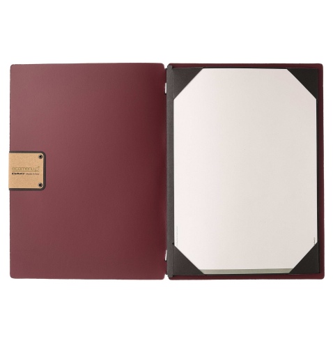 Porta Menu A4 (23,2x31,8 cm) etichetta PATCH "menu" cornicetta (4 facciate) elastico nero PORTOFINO BORDEAUX