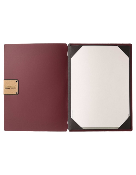 Porta Menu A4 (23,2x31,8 cm) etichetta PATCH "menu" cornicetta (4 facciate) elastico nero PORTOFINO BORDEAUX