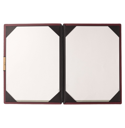 Porta Menu A4 (23,2x31,8 cm) etichetta PATCH "menu" cornicetta (4 facciate) elastico nero PORTOFINO BORDEAUX