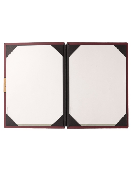 Porta Menu A4 (23,2x31,8 cm) etichetta PATCH "menu" cornicetta (4 facciate) elastico nero PORTOFINO BORDEAUX