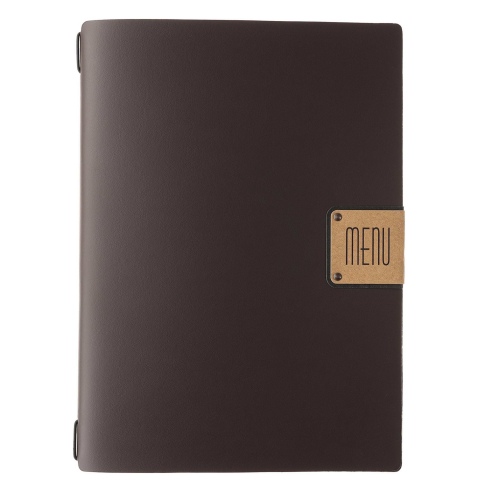 Porta Menu A4 (23,2x31,8 cm) etichetta PATCH "personalizzata" (minimo 18 pezzi) cornicetta (4 facciate) elastico nero PORTOFINO 