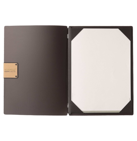 Porta Menu A4 (23,2x31,8 cm) etichetta PATCH "personalizzata" (minimo 18 pezzi) cornicetta (4 facciate) elastico nero PORTOFINO 