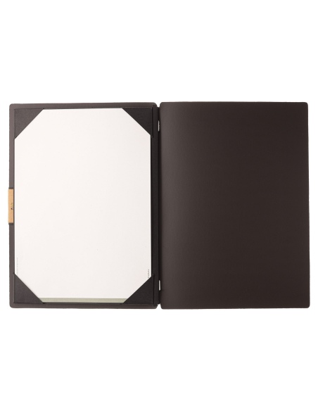 Porta Menu A4 (23,2x31,8 cm) etichetta PATCH "personalizzata" (minimo 18 pezzi) cornicetta (4 facciate) elastico nero PORTOFINO 