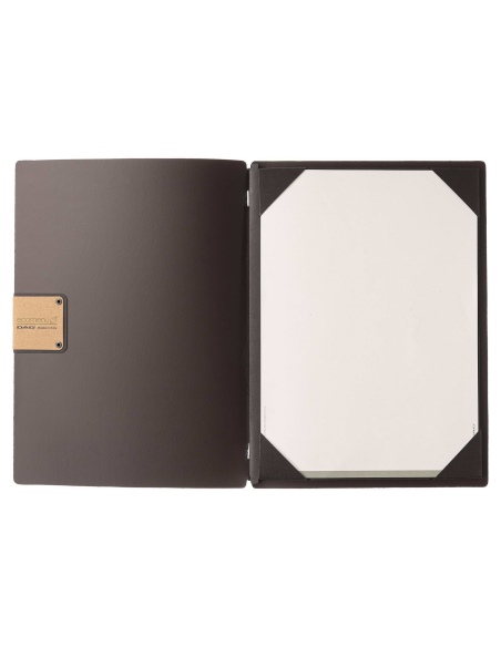 Porta Menu A4 (23,2x31,8 cm) etichetta PATCH "menu" cornicetta (4 facciate) elastico nero PORTOFINO MARRONE