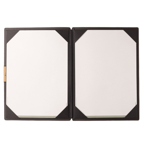 Porta Menu A4 (23,2x31,8 cm) etichetta PATCH "menu" cornicetta (4 facciate) elastico nero PORTOFINO MARRONE