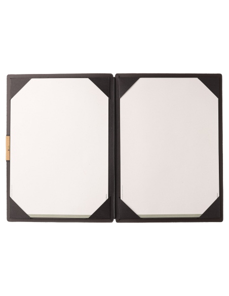 Porta Menu A4 (23,2x31,8 cm) etichetta PATCH "menu" cornicetta (4 facciate) elastico nero PORTOFINO MARRONE