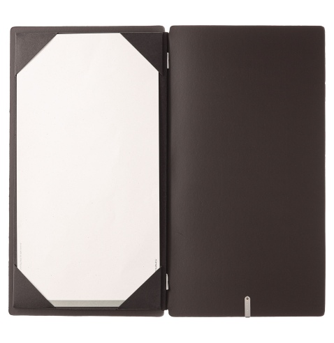 Porta Menu A4 SLIM (17,4x31,8 cm) stampa bassorilievo cornicetta (4 facciate) elastico nero PORTOFINO MARRONE