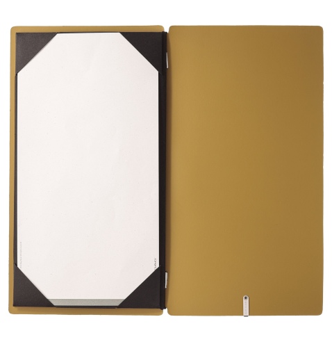 Porta Menu A4 SLIM (17,4x31,8 cm) stampa bassorilievo cornicetta (4 facciate) elastico nero PORTOFINO OCRA