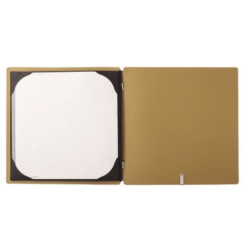 Porta Menu QUADRATO (23x23,1 cm) stampa bassorilievo cornicetta (4 facciate) elastico nero PORTOFINO OCRA