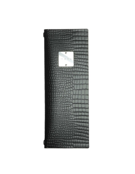 OUTLET - Porta menu in vera pelle rigenerata - formato 12,5x31,8 cm (CLUB) - colore NERO KROKO - 2 buste