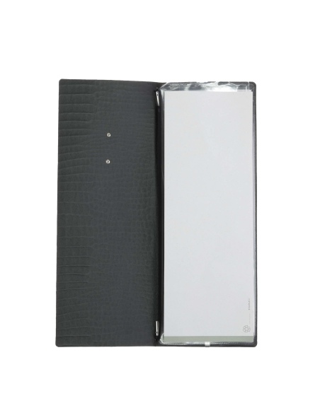OUTLET - Porta menu in vera pelle rigenerata - formato 12,5x31,8 cm (CLUB) - colore NERO KROKO - 2 buste