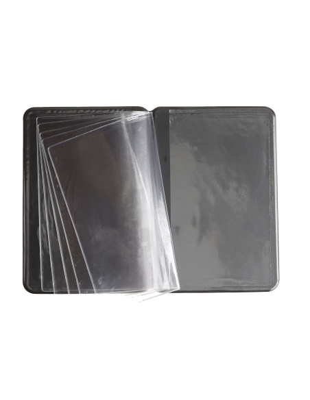 OUTLET - Porta menu in PVC termosaldato - formato GOLFO - colore nero - 6+2 buste - scritta vinos
