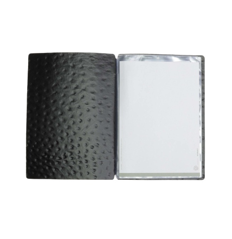OUTLET - Porta menu in vera pelle rigenerata - formato 16,5x23,1 cm (GOLFO) - colore NERO STRUZZO - 2 buste - senza etichette