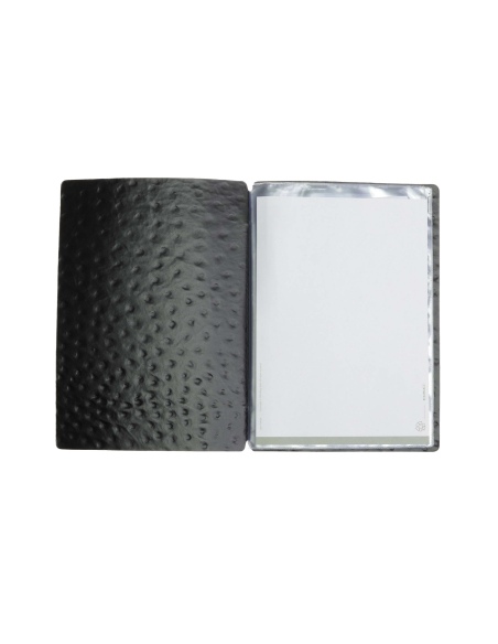 OUTLET - Porta menu in vera pelle rigenerata - formato 16,5x23,1 cm (GOLFO) - colore NERO STRUZZO - 2 buste - senza etichette