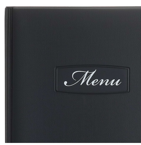 OUTLET - Porta Menu TOSCANA A5 scritta menu serigrafata 4 buste + 2 tasche NERO TEX4