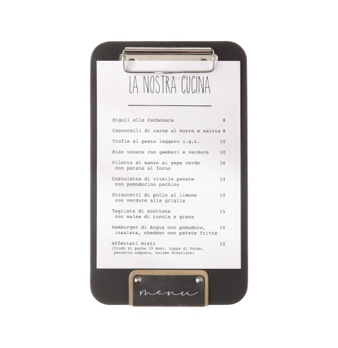 SPRINGER A5 porta blocco etichetta nera PATCH "MENU" molla in metallo ferma fogli supporto BULL NERO sp. 3,0
