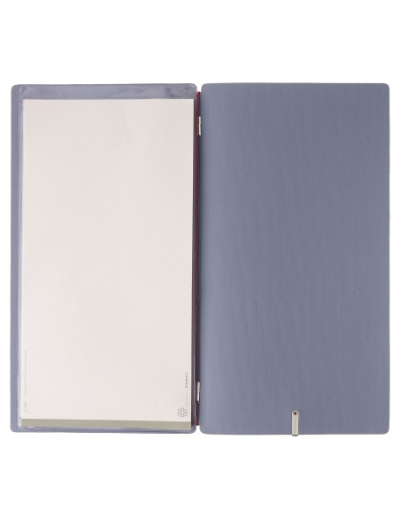 Porta Menu A4 SLIM (17,4x31,8 cm) etichetta METAL "menu" 2 buste (4 facciate) elastico rosso JUTA AVIO