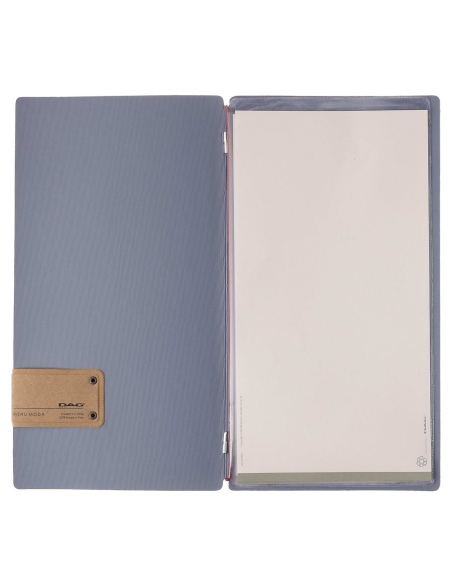 Porta Menu A4 SLIM (17,4x31,8 cm) etichetta PATCH "personalizzata" (minimo 18 pezzi) 2 buste (4 facciate) elastico rosso JUTA AV