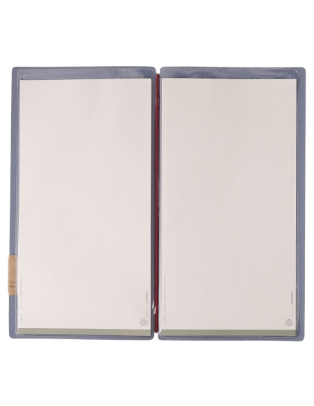 Porta Menu A4 SLIM (17,4x31,8 cm) etichetta PATCH "menu" 2 buste (4 facciate) elastico rosso JUTA AVIO