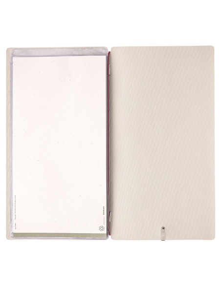 Porta Menu A4 SLIM (17,4x31,8 cm) etichetta METAL "personalizzata" (minimo 18 pezzi) 2 buste (4 facciate) elastico rosso JUTA AV