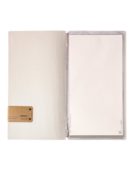 Porta Menu A4 SLIM (17,4x31,8 cm) etichetta PATCH "personalizzata" (minimo 18 pezzi) 2 buste (4 facciate) elastico rosso JUTA AV