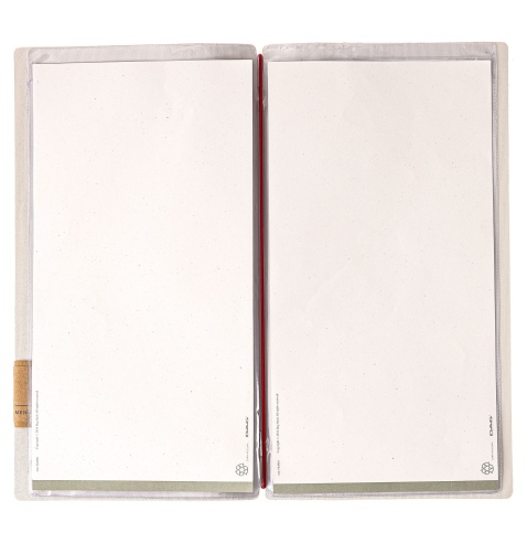 Porta Menu A4 SLIM (17,4x31,8 cm) etichetta PATCH "menu" 2 buste (4 facciate) elastico rosso JUTA AVORIO