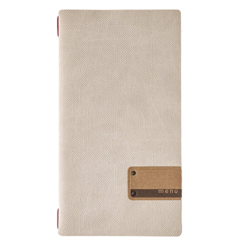 Porta Menu A4 SLIM (17,4x31,8 cm) etichetta PATCH "menu" solo elastico rosso JUTA AVORIO