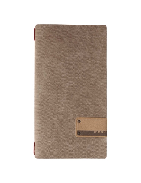 Porta Menu A4 SLIM (17,4x31,8 cm) etichetta PATCH "personalizzata" (minimo 18 pezzi) 2 buste (4 facciate) elastico rosso JUTA CA