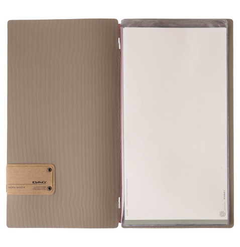 Porta Menu A4 SLIM (17,4x31,8 cm) etichetta PATCH "personalizzata" (minimo 18 pezzi) 2 buste (4 facciate) elastico rosso JUTA CA
