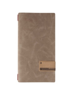 Porta Menu A4 SLIM (17,4x31,8 cm) etichetta PATCH "menu" 2 buste (4 facciate) elastico rosso JUTA CAMMELLO