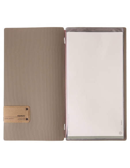 Porta Menu A4 SLIM (17,4x31,8 cm) etichetta PATCH "menu" 2 buste (4 facciate) elastico rosso JUTA CAMMELLO