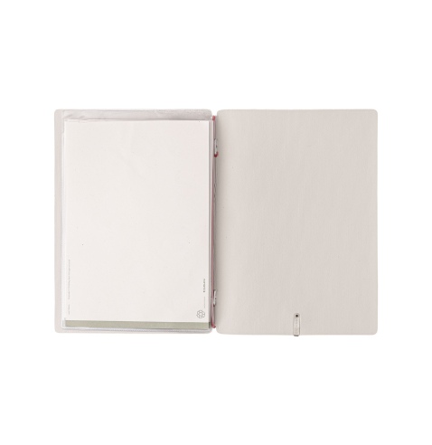 Porta Menu A5 (16,5x23,1 cm) etichetta METAL "personalizzata" (minimo 18 pezzi) 2 buste (4 facciate) elastico rosso JUTA AVORIO