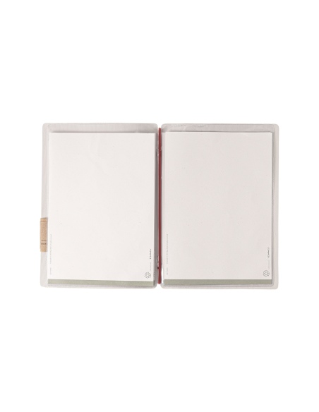 Porta Menu A5 (16,5x23,1 cm) etichetta PATCH "menu" 2 buste (4 facciate) elastico rosso JUTA AVORIO