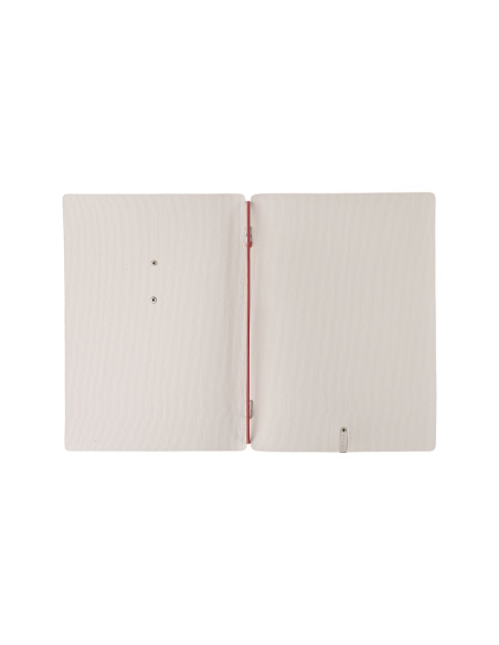 Porta Menu A5 (16,5x23,1 cm) etichetta METAL "personalizzata" (minimo 18 pezzi) solo elastico rosso JUTA AVORIO