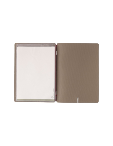 Porta Menu A5 (16,5x23,1 cm) etichetta METAL "menu" 2 buste (4 facciate) elastico rosso JUTA CAMMELLO