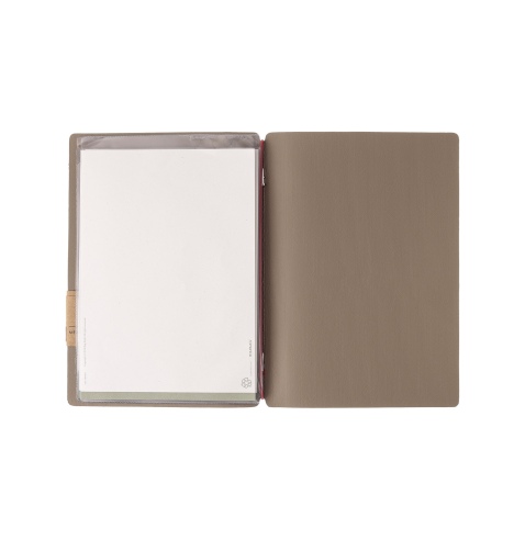 Porta Menu A5 (16,5x23,1 cm) etichetta PATCH "personalizzata" (minimo 18 pezzi) 2 buste (4 facciate) elastico rosso JUTA CAMMELL