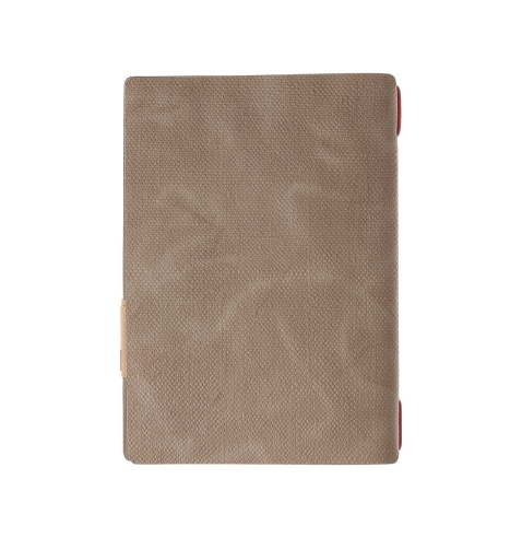 Porta Menu A5 (16,5x23,1 cm) etichetta PATCH "menu" 2 buste (4 facciate) elastico rosso JUTA CAMMELLO