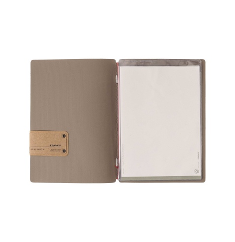 Porta Menu A5 (16,5x23,1 cm) etichetta PATCH "menu" 2 buste (4 facciate) elastico rosso JUTA CAMMELLO