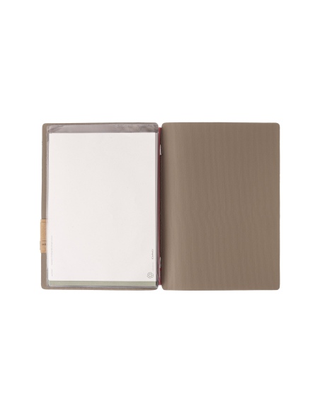 Porta Menu A5 (16,5x23,1 cm) etichetta PATCH "menu" 2 buste (4 facciate) elastico rosso JUTA CAMMELLO