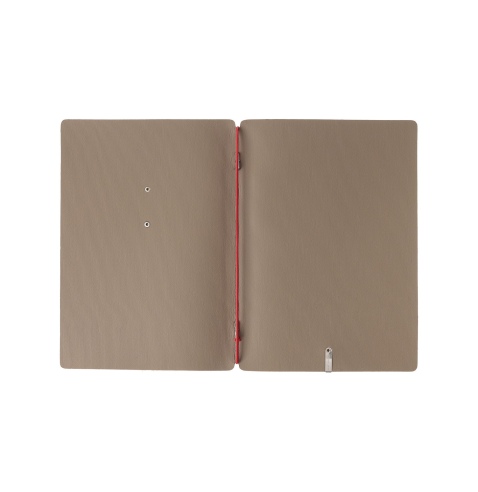 Porta Menu A5 (16,5x23,1 cm) etichetta METAL "personalizzata" (minimo 18 pezzi) solo elastico rosso JUTA CAMMELLO