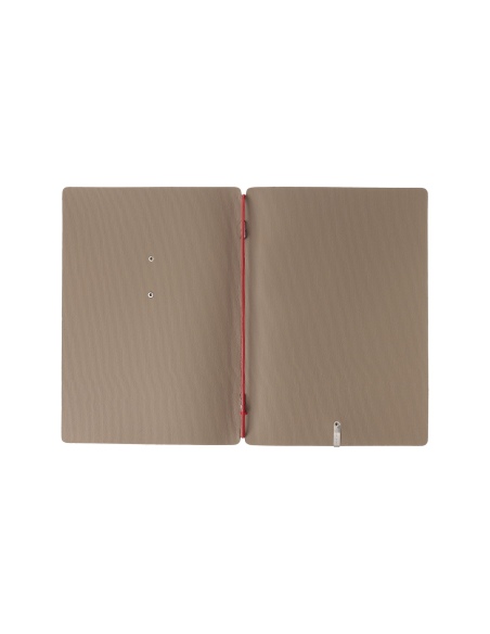 Porta Menu A5 (16,5x23,1 cm) etichetta METAL "personalizzata" (minimo 18 pezzi) solo elastico rosso JUTA CAMMELLO
