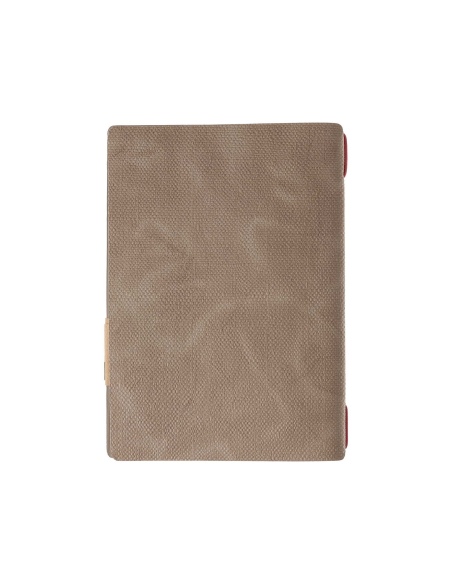 Porta Menu A5 (16,5x23,1 cm) etichetta PATCH "menu" solo elastico rosso JUTA CAMMELLO