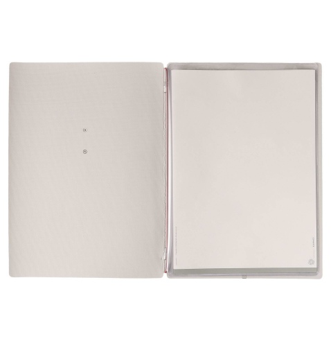 Porta Menu A4 (23,2x31,8 cm) etichetta METAL "menu" 2 buste (4 facciate) elastico rosso JUTA AVORIO
