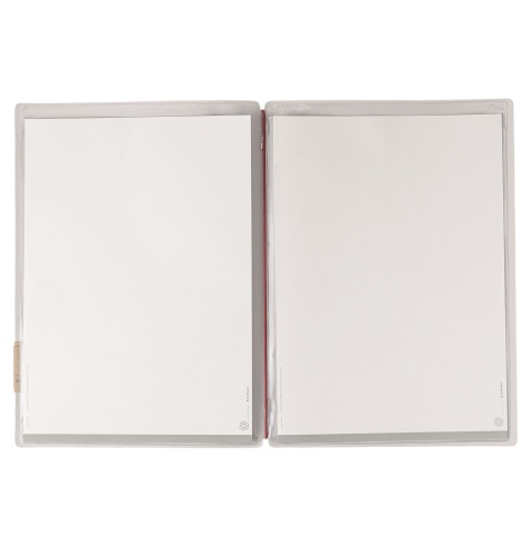 Porta Menu A4 (23,2x31,8 cm) etichetta PATCH "personalizzata" (minimo 18 pezzi) 2 buste (4 facciate) elastico rosso JUTA AVORIO